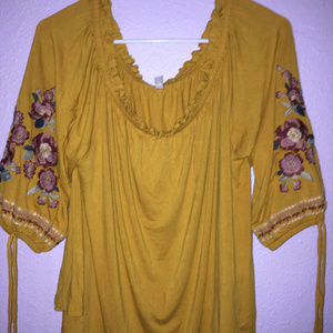 off-the shoulder yellow top